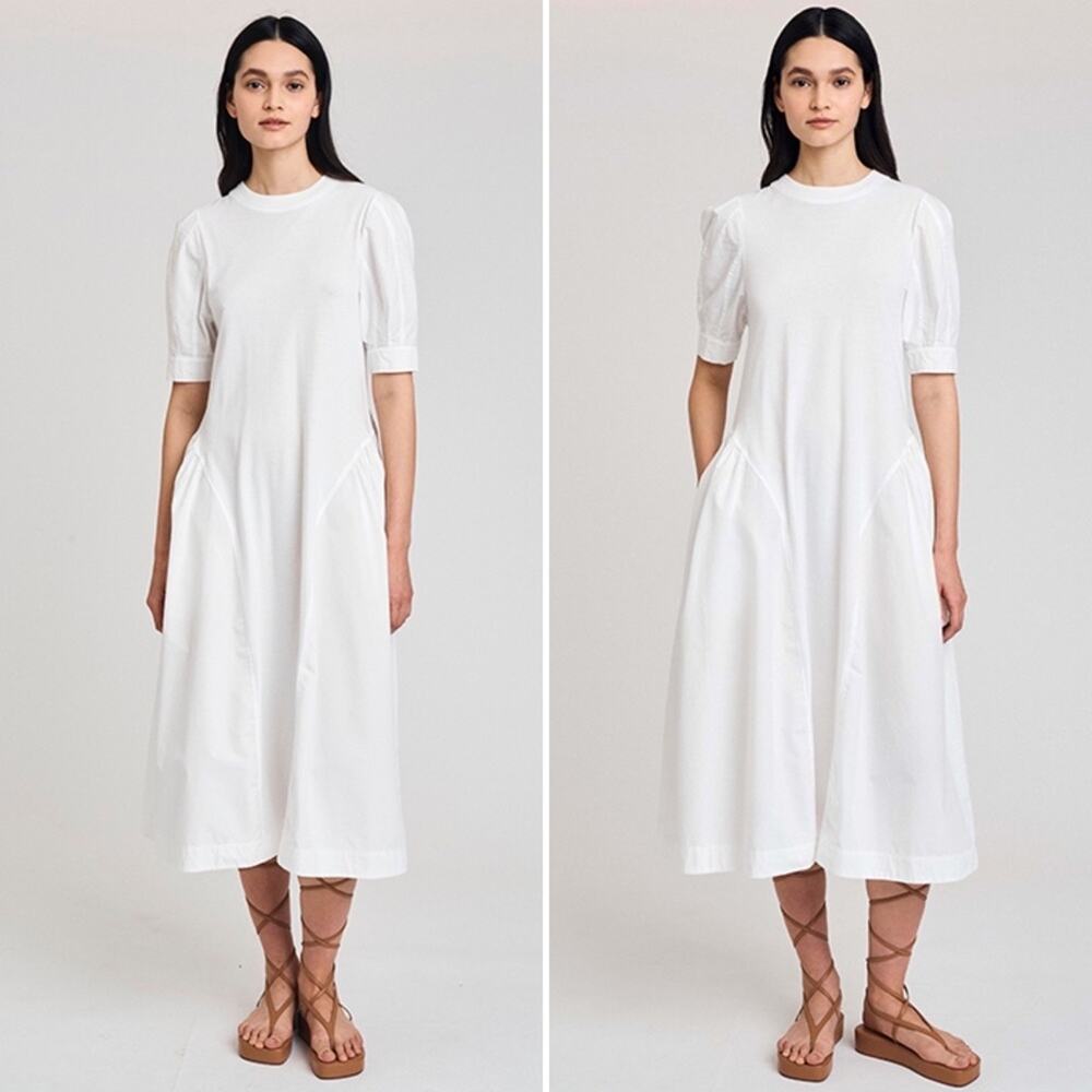 DEREK LAM 10 CROSBY Monty Mixed Media Short Sleeve Dress in White Size Large NEW